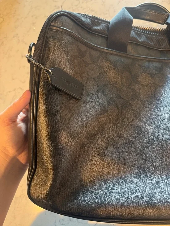 COACH Rider Brief In Signature Canvas Black Grey Multi Leather Dual-Pocket Bag - Picture 6 of 10